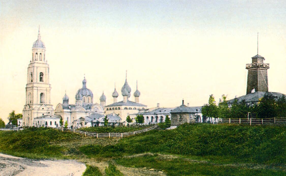 Собор Троицы Живоначальной, Пошехонье (Пошехонский район, Ярославская область). архивная фотография, Раскрашенная почтовая фотокарточка нач. ХХ века.
