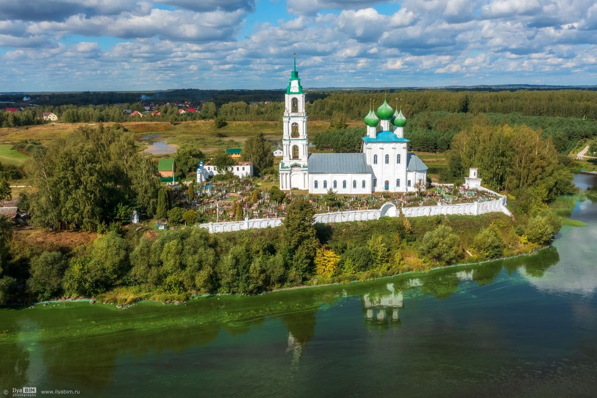 Церковь Троицы Живоначальной, Диево-Городище (Некрасовский район, Ярославская область). общий вид в ландшафте