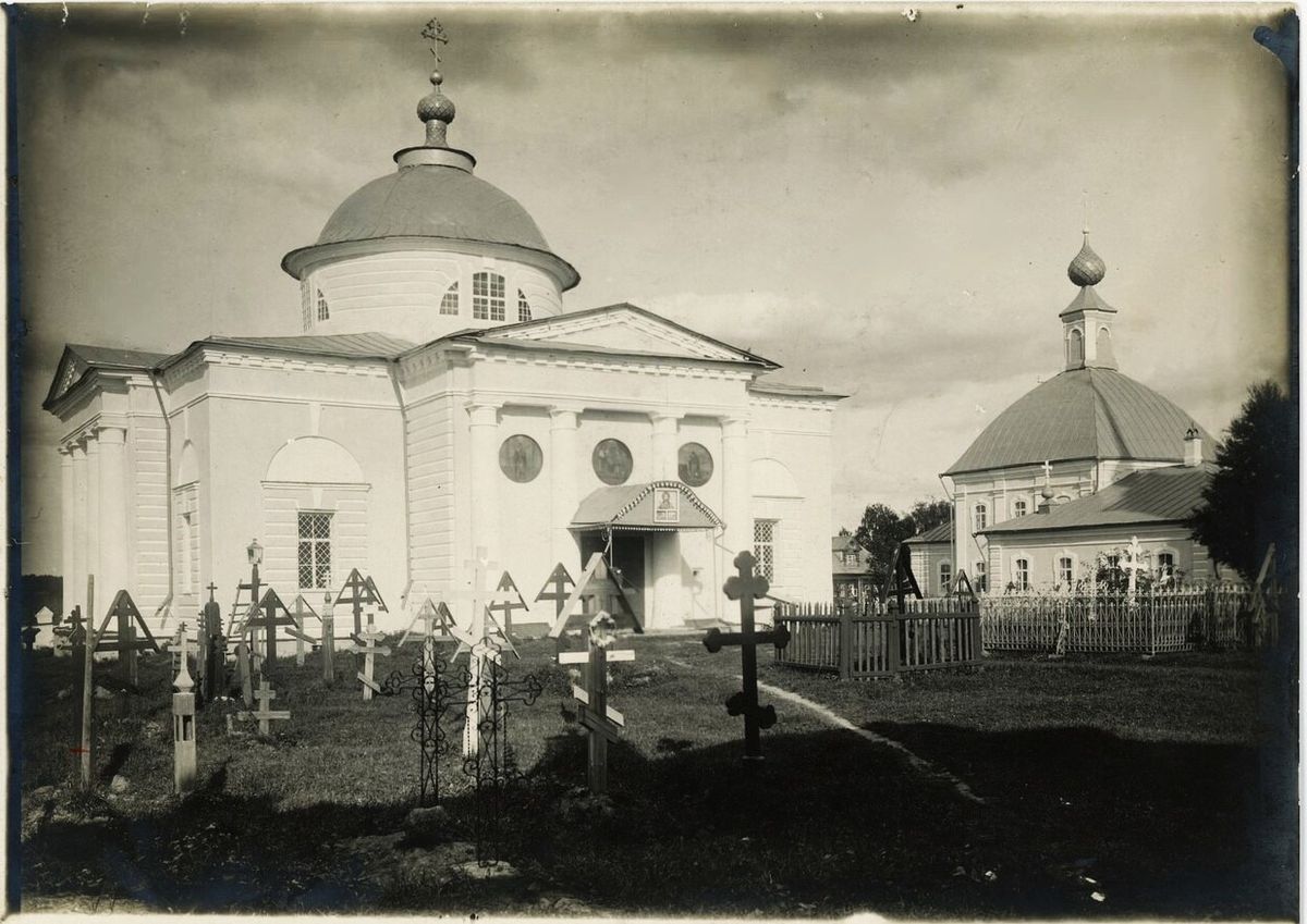 Фото Кларка В. Н. 1909-1910 гг. из фондов Костромского музея-заповедника. (ГК № 66542795), архивная фотография. Храмовый комплекс. Церкви Благовещения Пресвятой Богородицы и Воскресения Христова, Судай (Чухломский район, Костромская область)