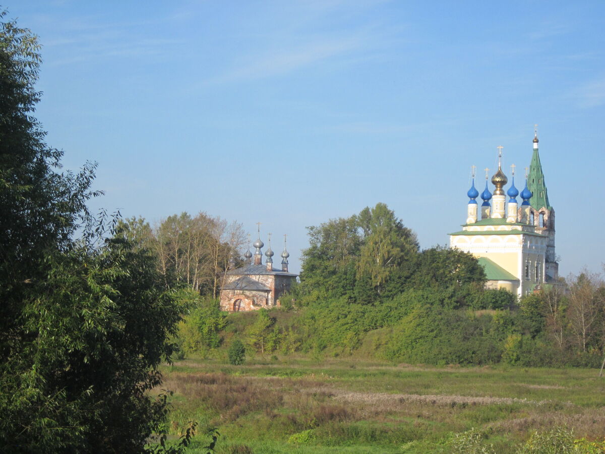 Храмовый комплекс. Церкви Рождества Пресвятой Богородицы и Вознесения Господня, Горицы (Шуйский район, Ивановская область). общий вид в ландшафте