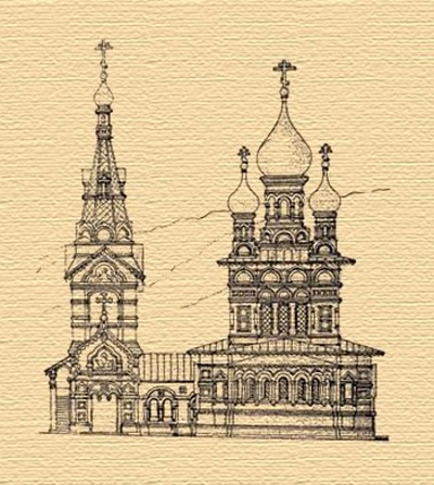 Церковь Успения Пресвятой Богородицы, Доложск, урочище (Сланцевский район, Ленинградская область). графика, Графический рисунок, ХХ в.