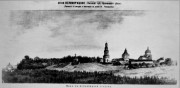 Храмовый комплекс. Церкви Николая Чудотворца и Преображения Господня, Село Великорецкое. Вид с юго-западной стороны. Гравюра М.Чемоданова. 1880 год. Из личного архива<br>, Великорецкое, Юрьянский район, Кировская область
