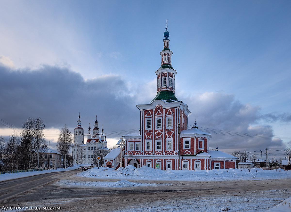 общий вид в ландшафте. Церковь Рождества Христова, Тотьма (Тотемский район, Вологодская область)