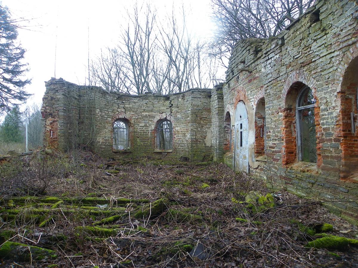 Остатки стен изнутри, фасады. Церковь Михаила Архангела, Удосолово (Кингисеппский район, Ленинградская область)
