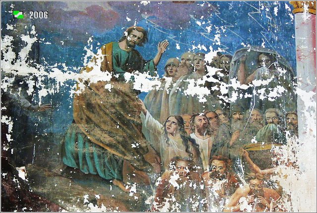 Церковь Казанской иконы Божией Матери, Овсянниково (Ковровский район и г. Ковров, Владимирская область). интерьер и убранство, Западная стена основного объема, фрагмент фресковых росписей со сценами Страшного Суда