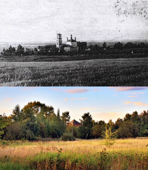 Церковь Троицы Живоначальной, Новощапово (Клинский городской округ, Московская область). архивная фотография, Ретрофото - http://troickiyhram.prihod.ru. Современное - моё. 