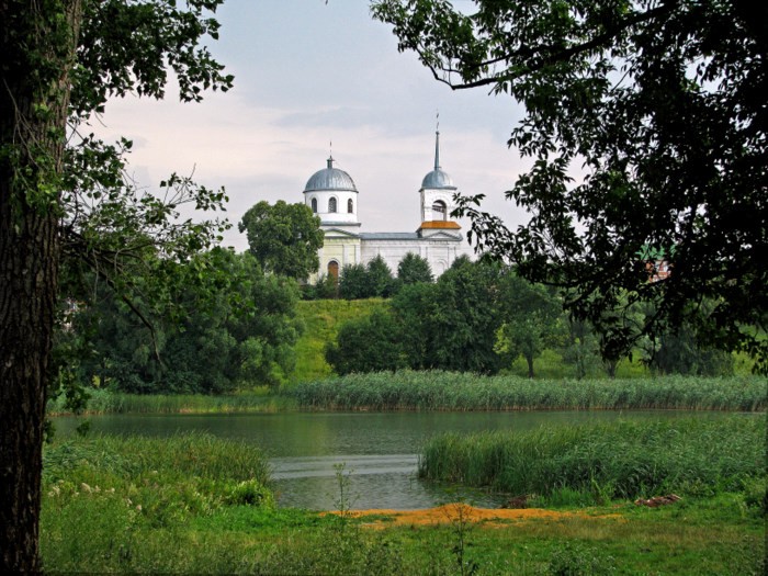 Люботин. Церковь Николая Чудотворца в Гиевке. общий вид в ландшафте