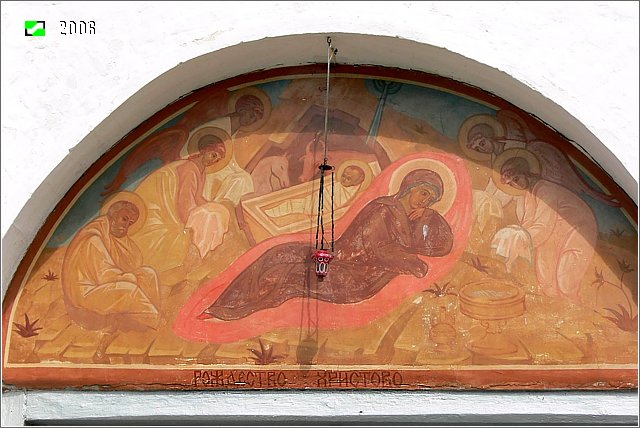 Церковь Рождества Христова, Заколпье (Гусь-Хрустальный район и г. Гусь-Хрустальный, Владимирская область). архитектурные детали, Храмовая икона на западном входе