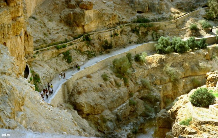 Иудейская пустыня, Вади Кельт (Нахаль Прат). Монастырь Георгия Хозевита. общий вид в ландшафте