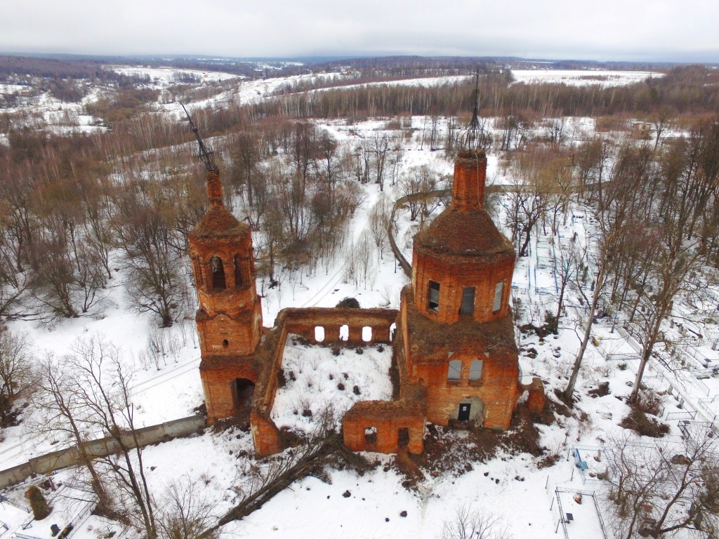 Церковь Георгия Победоносца на Поляне, Галкино (Калуга, город, Калужская область). общий вид в ландшафте, Вид с юга, фото с квадрокоптера