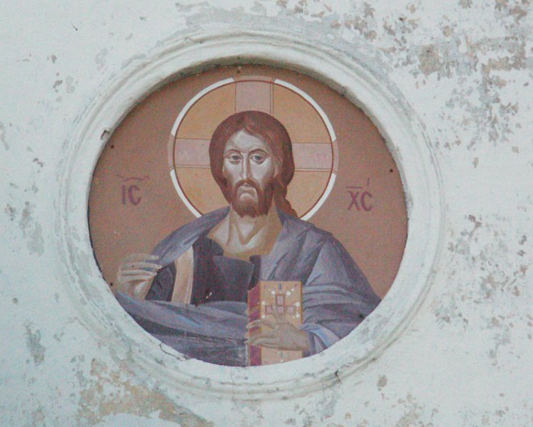 Церковь Василия Великого, Васильевское (Новгородский район, Новгородская область). архитектурные детали, Западный фасад. Надвратная икона.