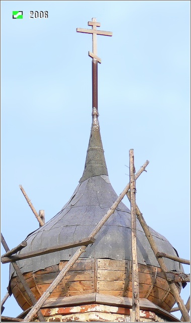Церковь Екатерины, Поляны (Кольчугинский район, Владимирская область). архитектурные детали, Завершение колокольни в процессе реставрации