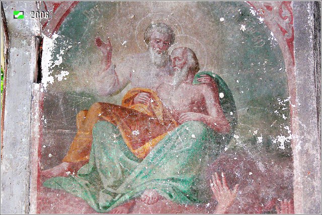 Церковь Боголюбской иконы Божией Матери, Макарово (Кольчугинский район, Владимирская область). интерьер и убранство, Интерьер основного объёма, фрагмент росписи северной стены