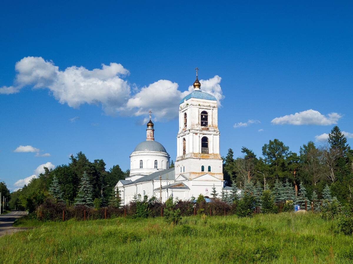 Церковь Успения Пресвятой Богородицы, Красное (Орехово-Зуевский городской округ, Московская область). общий вид в ландшафте