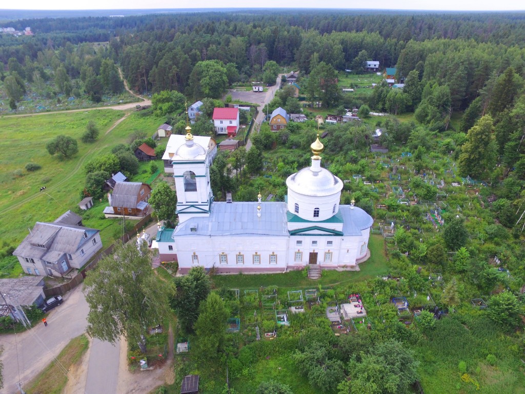 Киржач. Церковь Николая Чудотворца в Заболотье. общий вид в ландшафте, Вид с юга, фото с квадрокоптера