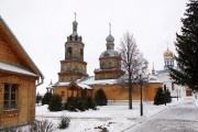 Тихвинский Богородицкий женский монастырь, Слева - церковная лавка, далее церковь св. Харалампия, на заднем плане - Тихвинский собор<br>, Цивильск, Цивильский район, Республика Чувашия