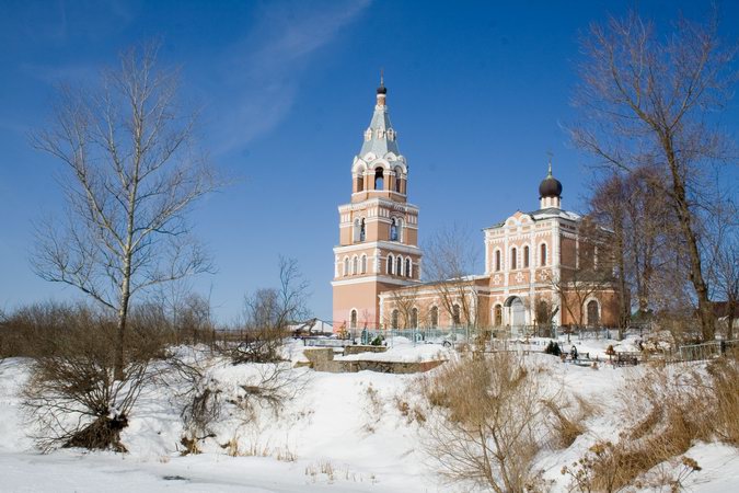 Церковь Троицы Живоначальной в Ознобишине, Ознобишино (Троицкий административный округ (ТАО), г. Москва). общий вид в ландшафте