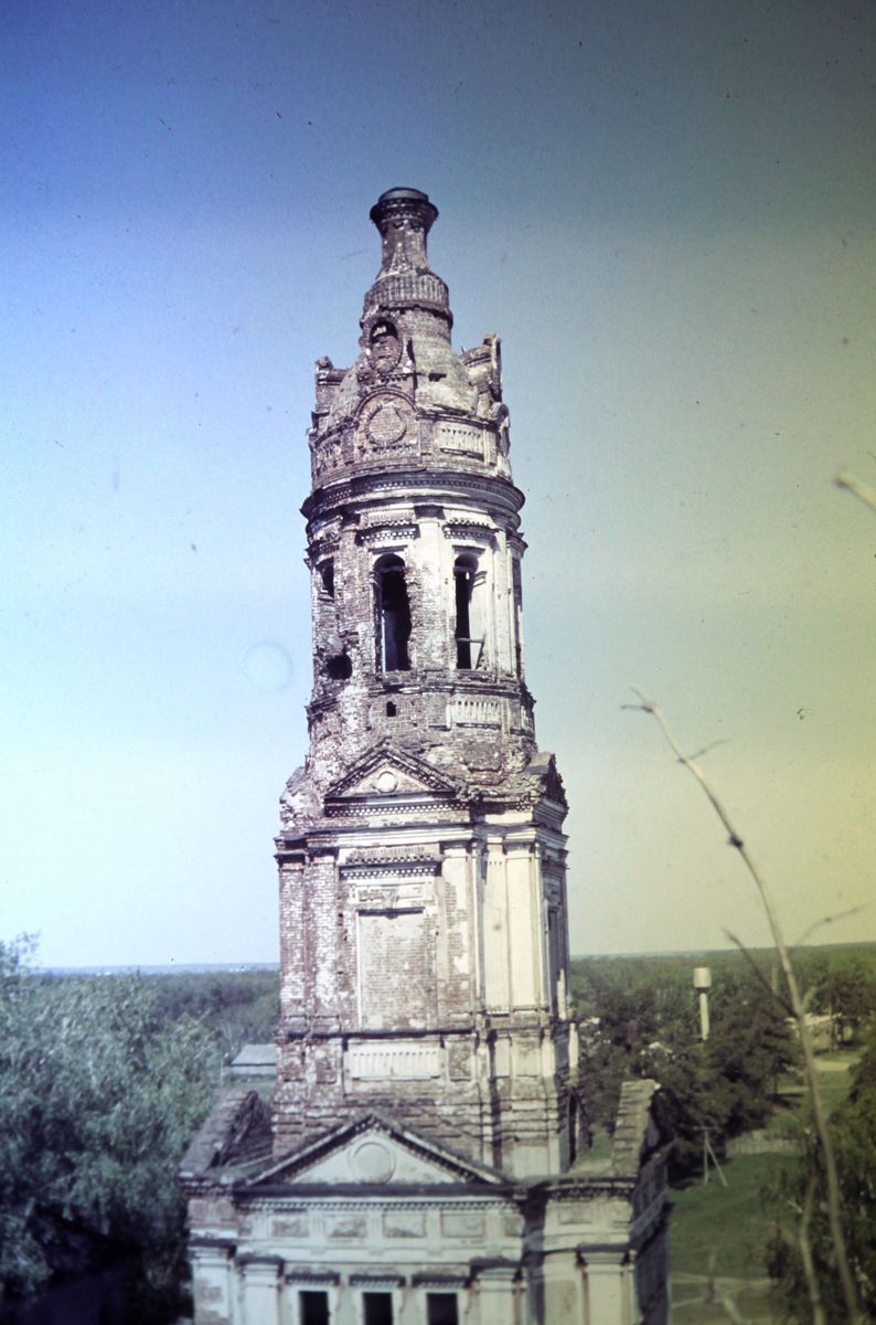 1988 год, документальные фотографии. Троице-Сканов монастырь. Колокольня с церковью Николая Чудотворца, Сканово (Наровчатский район, Пензенская область)