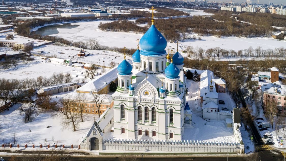 Николо-Перервинский монастырь. Собор Иверской иконы Божией Матери, Печатники (Юго-Восточный административный округ (ЮВАО), г. Москва). общий вид в ландшафте