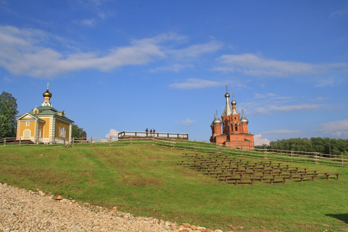 Ольгинский монастырь, Волговерховье (Осташковский городской округ, Тверская область). фасады, Храмовый комплекс от истока Волги