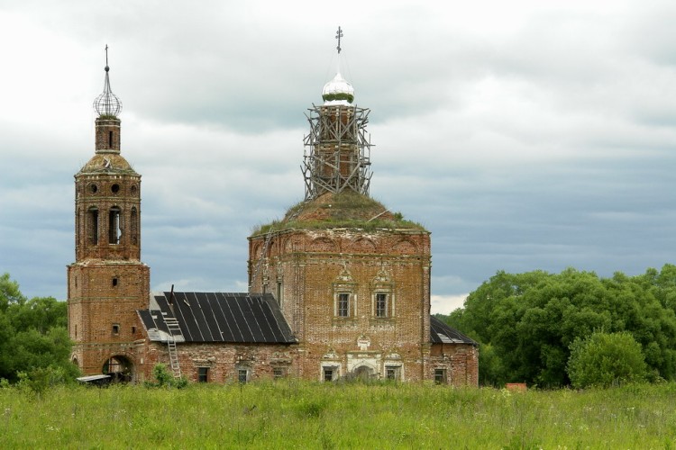 Церковь Михаила Архангела, Злобино (Каширский городской округ, Московская область). фасады, Общий вид с соседнего поля.