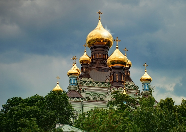 Киев. Покровский женский монастырь. Собор Николая Чудотворца. общий вид в ландшафте