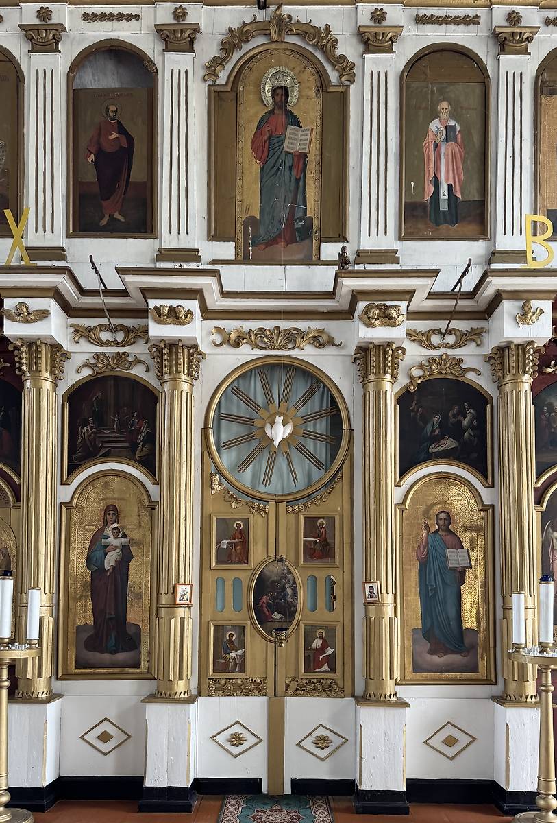 Верхний храм, царские врата главного иконостаса, интерьер и убранство. Церковь Благовещения Пресвятой Богородицы, Дмитриево (Череповецкий район, Вологодская область)