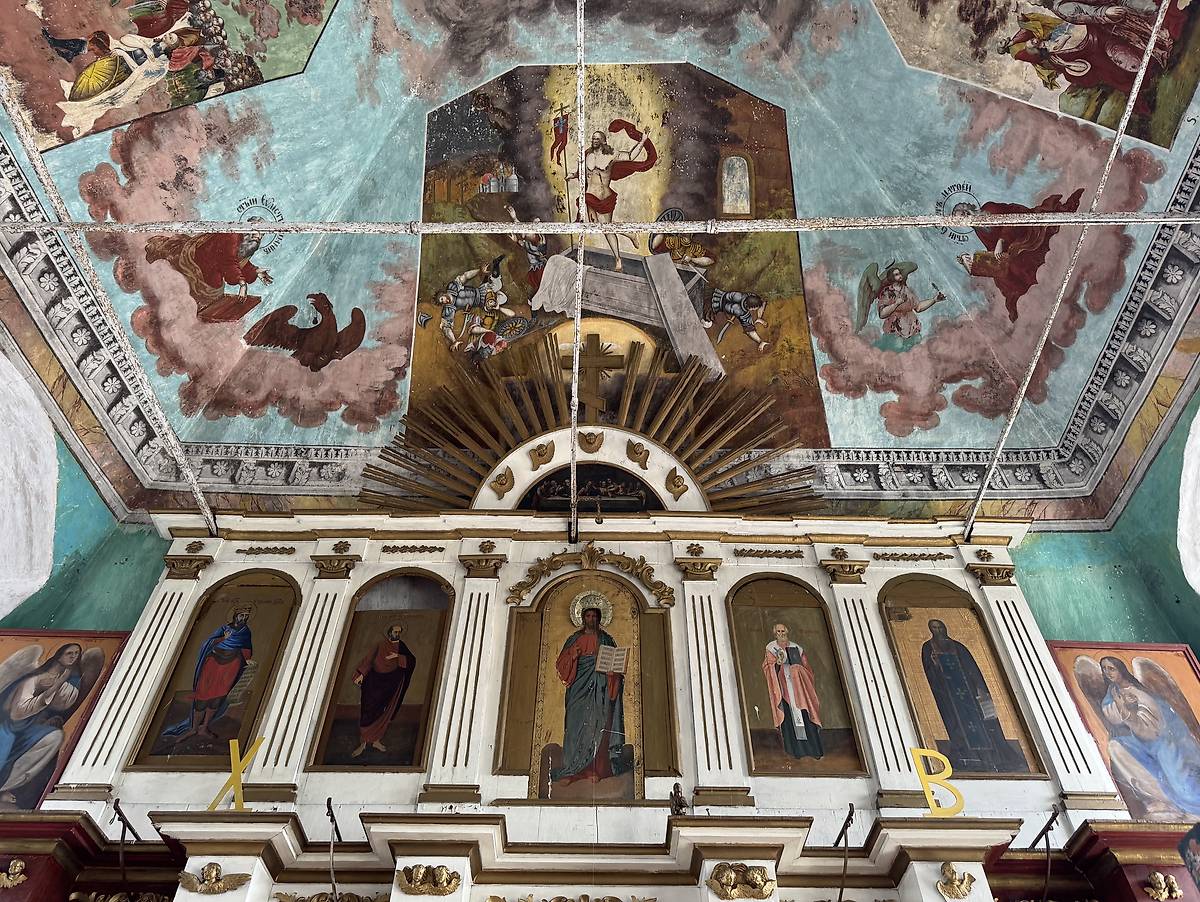 Верхний храм, верхний ярус главного иконостаса, интерьер и убранство. Церковь Благовещения Пресвятой Богородицы, Дмитриево (Череповецкий район, Вологодская область)