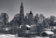 Храмовый комплекс. Церкви Воскресения Христова и Николая Чудотворца, Вид при дневном мартовском свете на храмовый комплекс общим планом с северо-запада<br>, Болотново, Родниковский район, Ивановская область