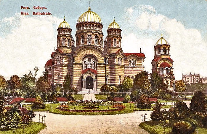 Кафедральный собор Рождества Христова, Рига (Рига, город, Латвия). архивная фотография, Раскрашенная почтовая фотокарточка нач. ХХ века.