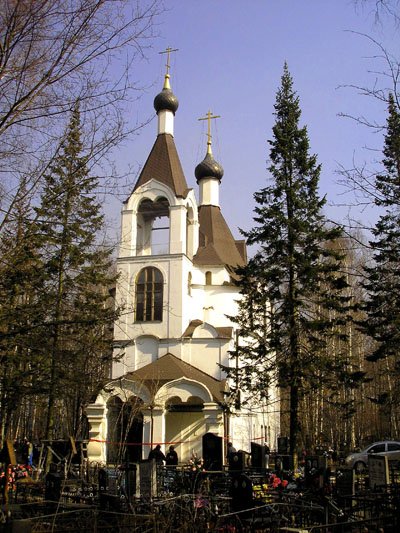 Никольское-Архангельское. Покрова Пресвятой Богородицы на Никольско-Архангельском кладбище. фасады, Покровская церковь. Вид с запада на вход в церковь