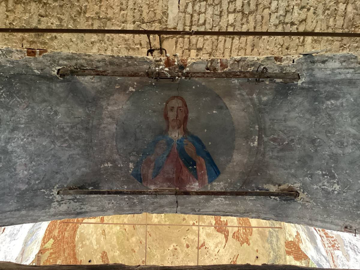 Фреска на своде между основным объемом и трапезной, интерьер и убранство. Церковь Георгия Победоносца, Закопы (Каменский район, Тульская область)