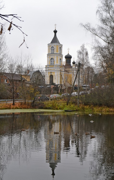 Церковь Успения Пресвятой Богородицы (каменная), Трахонеево (Химкинский городской округ, Московская область). общий вид в ландшафте