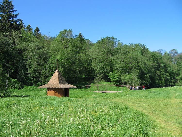 Часовня-купальня Алексия, митрополита Московского, Лигачёво (Солнечногорский городской округ, Московская область). общий вид в ландшафте