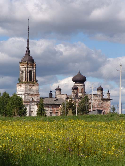 Церковь Троицы Живоначальной, Ивановская (Усть-Кубинский район, Вологодская область). общий вид в ландшафте