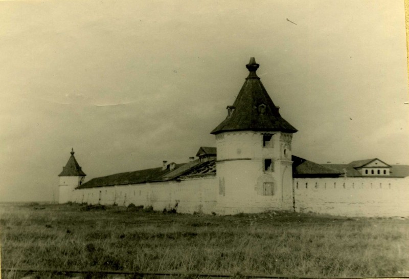 Владимирская Заоникиева пустынь, Лучниково (Вологодский район, Вологодская область). архивная фотография, Юго-западная и северо-западная башни и стены.