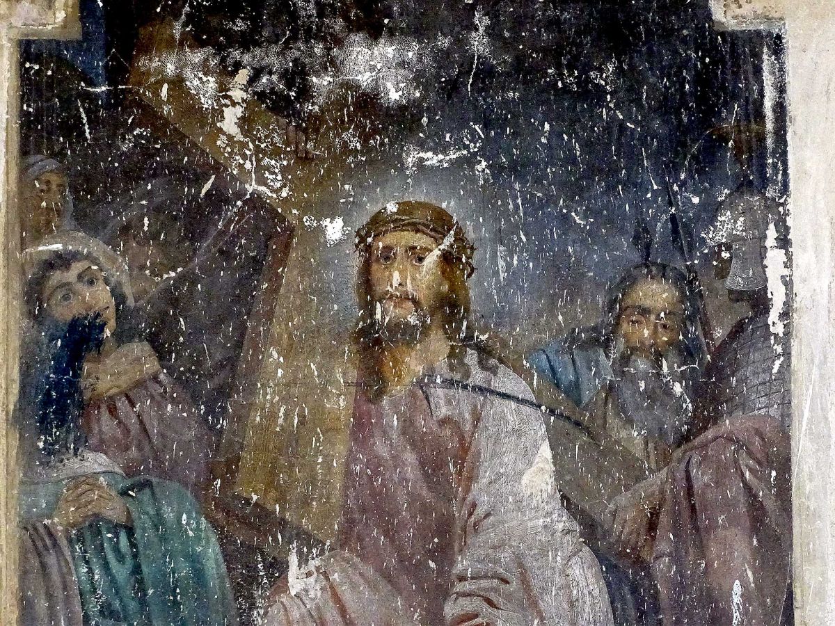 Церковь Троицы Живоначальной, Елизарово (Переславский район и г. Переславль-Залесский, Ярославская область). интерьер и убранство, Сюжет росписи:Несение креста (Крестный путь Иисуса Христа)