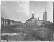 Церковь Спаса Преображения, Кичменгский Городок, Спасо-Преображенский храм. Фото 1932, сделано от торговых рядов. Предшествует разрушению колокольни.
Фото хранится в музее Кичменгского Городка. Копия была предоставлена Главному Управлению архитектуры и градостроительства Вологодской области.		      <br>, Кичменгский Городок, Кичменгско-Городецкий район, Вологодская область