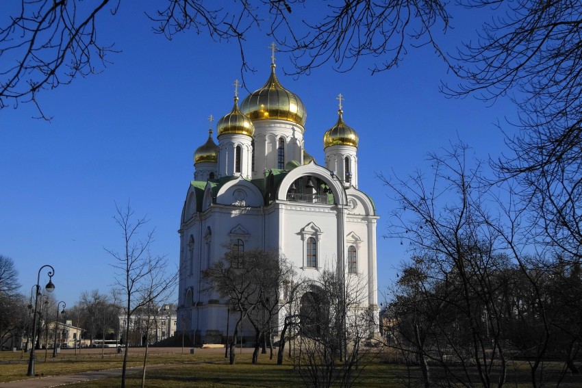 Пушкин (Царское Село). Собор Екатерины в Царском Селе (новый). общий вид в ландшафте