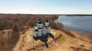 Церковь Троицы Живоначальной, аэросъемка, обзорный вид сверху<br>, Троица-Переволок, Осташковский городской округ, Тверская область