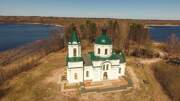 Церковь Троицы Живоначальной, аэросъемка, обзорный вид сверху<br>, Троица-Переволок, Осташковский городской округ, Тверская область