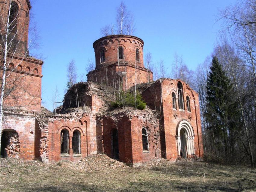 Гребенкино. Церковь Троицы Живоначальной. фасады, основной объем, вид с юго-запада