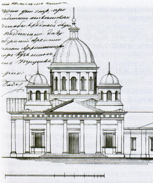 Церковь Рождества Иоанна Предтечи, Моркины Горы (Бежецкий район, Тверская область). графика, Проект храма 1885г. (ГАТО Фонд 312 опись 6 дело № 568 лист 125) на сайте http://hram-tver.ru/bejezkrn/morkinygorybej.html