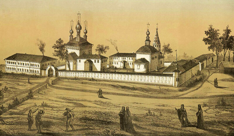Борковская Троице-Николаевская пустынь, Борок (Южский район, Ивановская область). графика, Вид Борковской Николаевской пустыни. 1868 г. 