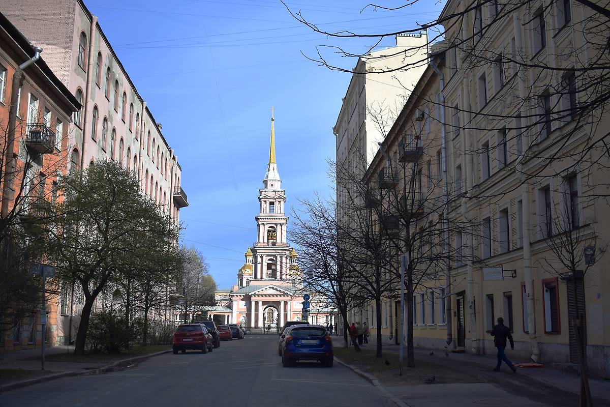 Вид с бывшей Воздвиженской улицы, ныне ул. Тюшина, фасады. Ансамбль Казачьего Крестовоздвиженского собора, Центральный район (Санкт-Петербург, г. Санкт-Петербург)