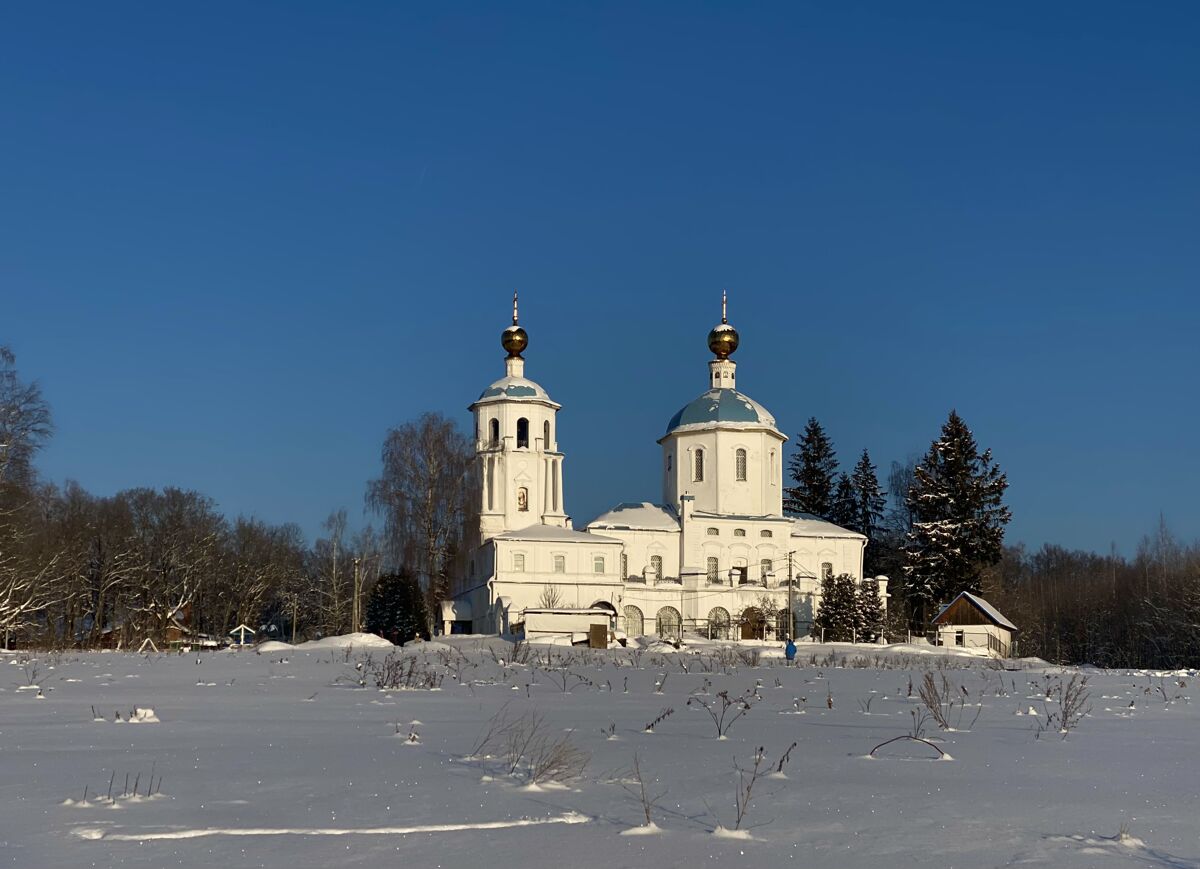 Церковь Спаса Всемилостивого в Спасском-Телешове, Солнечногорск (Солнечногорский городской округ, Московская область). общий вид в ландшафте, Вид с юга