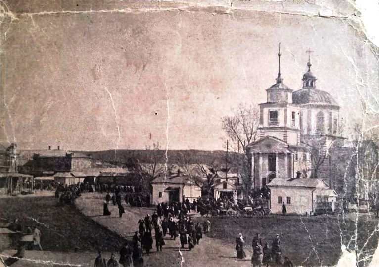 Барвенково. Церковь Успения Пресвятой Богородицы. архивная фотография, Успенская церковь на рекламной карточке мануфактурного и галантерейного магазина Алексея Ивановича Казьмина (Барвенково).