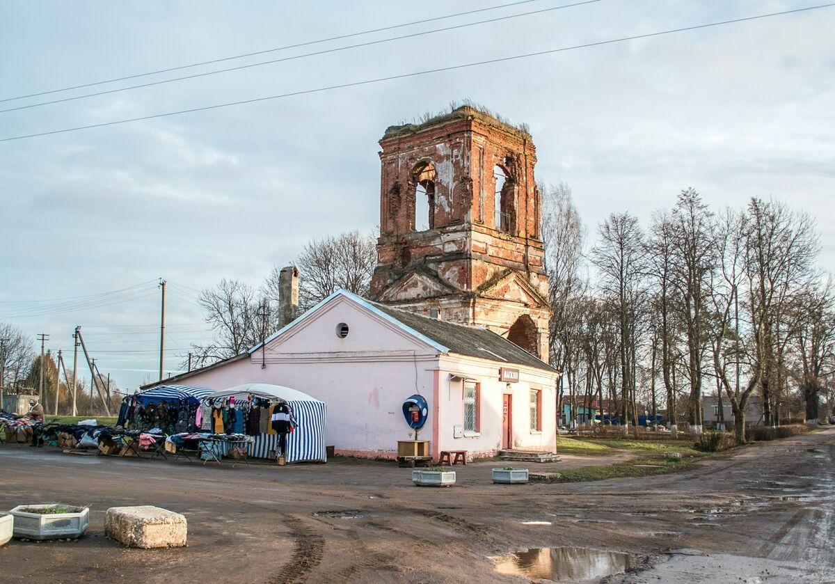 Церковь Троицы Живоначальной, Медведь (Шимский район, Новгородская область). общий вид в ландшафте