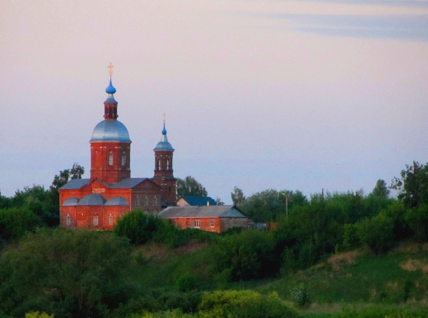 Лунино. Церковь Рождества Пресвятой Богородицы. общий вид в ландшафте