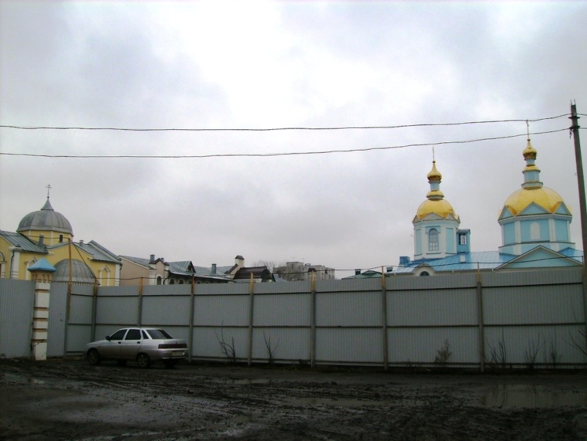 Вознесенский женский монастырь, Тамбов (Тамбов, город, Тамбовская область). общий вид в ландшафте, Вид  с  юго-востока.  На  дальнем  плане  видны  храмы  монастыря,  за  забором  идет  строительство  Вознесенского  собора.